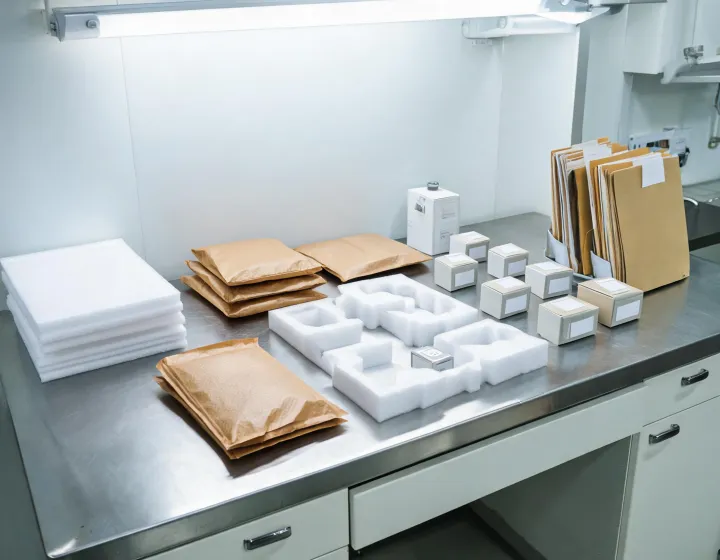 Protective packaging review bench